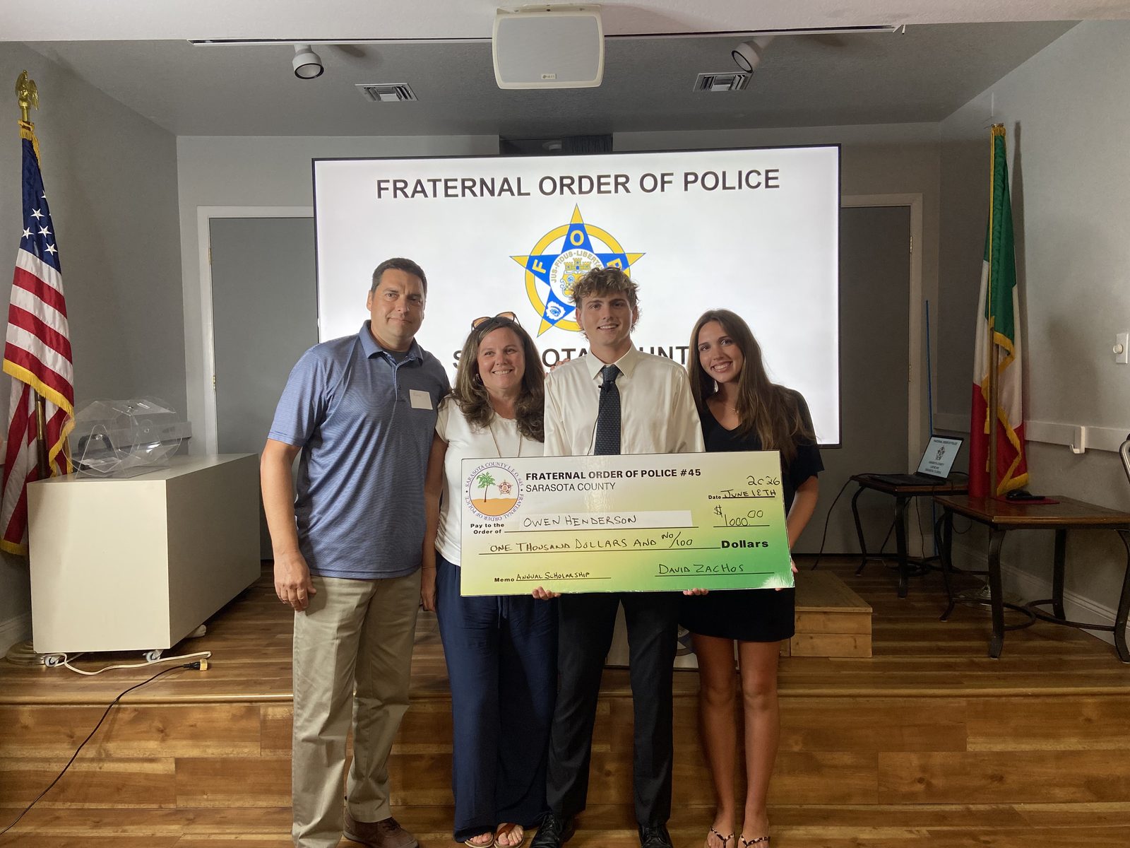 Owen Henderson and family, 2026 Lodge 45 scholarship